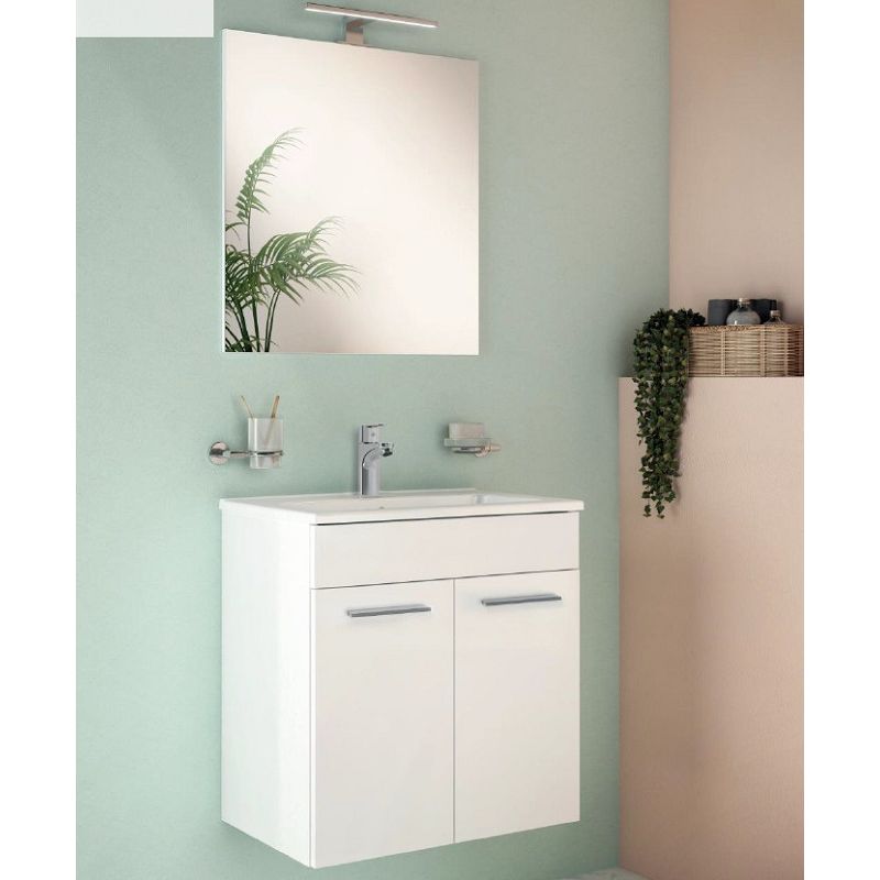 Фотография Коплек мебели MIA с дверцами (Тумба,раковина,зеркало) белый глянец VITRA