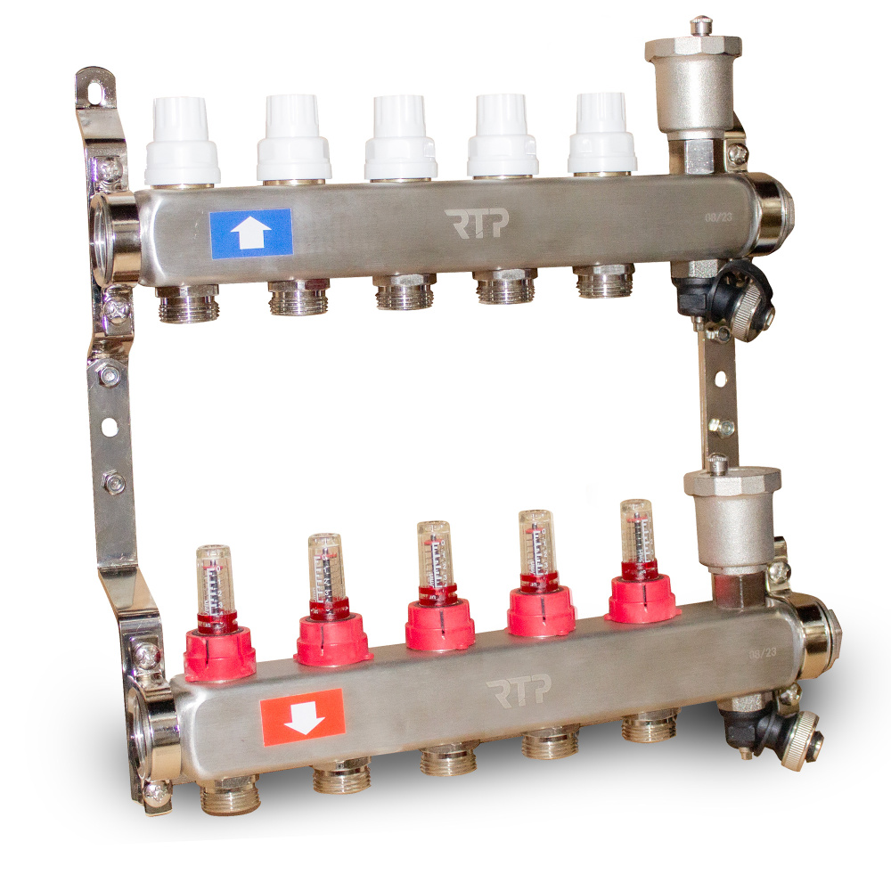 Фотография Коллектор в сборе нерж.  5 выходов, с расходомерами, обвязка RTP