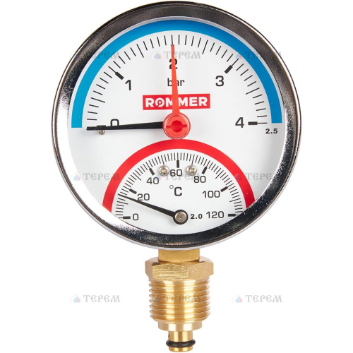 ROMMER Термоманометр радиальный в комплекте с автоматическим запорным клапаном. Корпус Dn 80 мм 1/2 