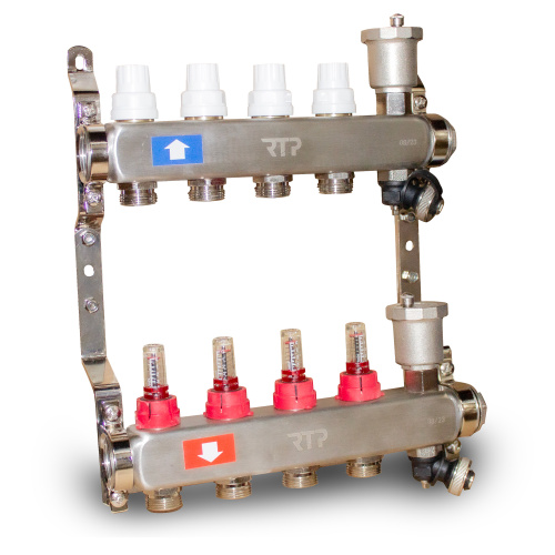 Коллектор в сборе нерж.  4 выхода, с расходомерами, обвязка RTP