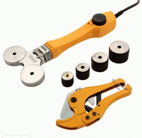 Аппарат для сварки пластиковых труб DWP-750, 750 Вт, 0-300 град, 4 насадки, 20-40 мм Denzel