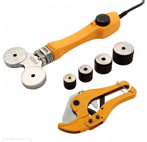 Фотография Аппарат для сварки пластиковых труб DWP-750, 750 Вт, 0-300 град, 4 насадки, 20-40 мм Denzel