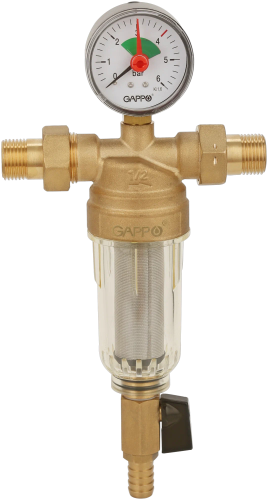 Фильтр промывной НР 1" для холодной воды GAPPO (с монометром) /8 шт.уп/
