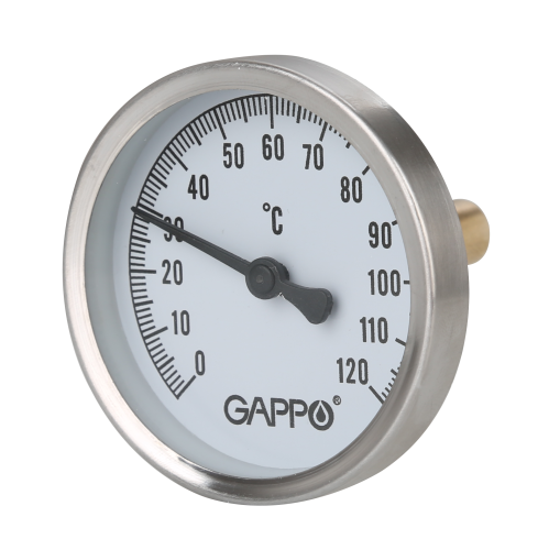 Термометр биметаллический 63 мм 0-120°C 1/2" GAPPO (с погружной гильзой) /50/5 шт.уп./