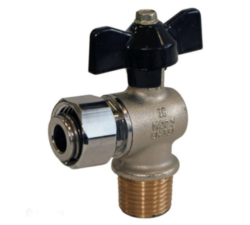 Кран шаровой с накидной гайкой УГЛОВОЙ НР 3/4" STOUT