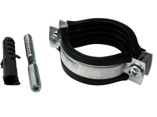 Хомут оцинкованный 1.1/2" (47-52 мм) RTP /75 шт.уп/ (в комплекте шпилька М8*80 и дюбель)