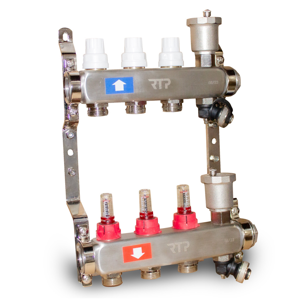 Фотография Коллектор в сборе нерж.  3 выхода, с расходомерами, обвязка RTP