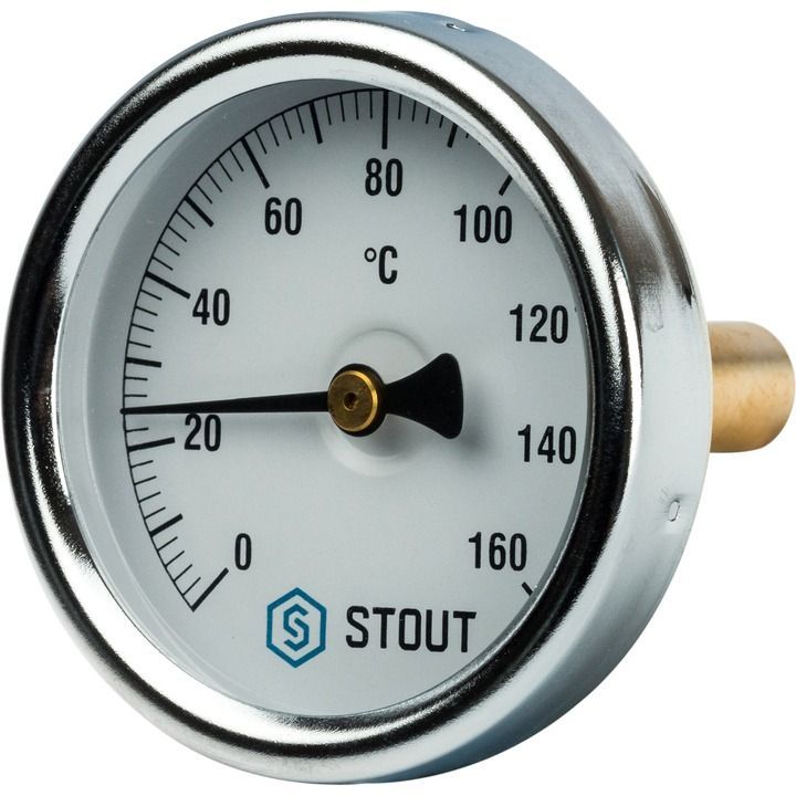 Фотография STOUT Термометр биметаллический Dn 63 мм,гильза 50 мм 160* Фотография STOUT Термометр биметаллический Dn 63 мм,гильза 50 мм 160*