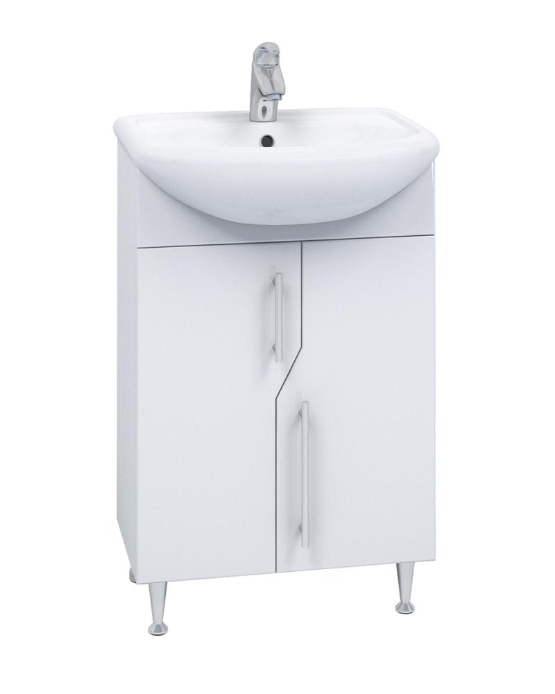 Фотография Тумба Grand 55 напльная 2 дв. белая с раковиной Уют 55