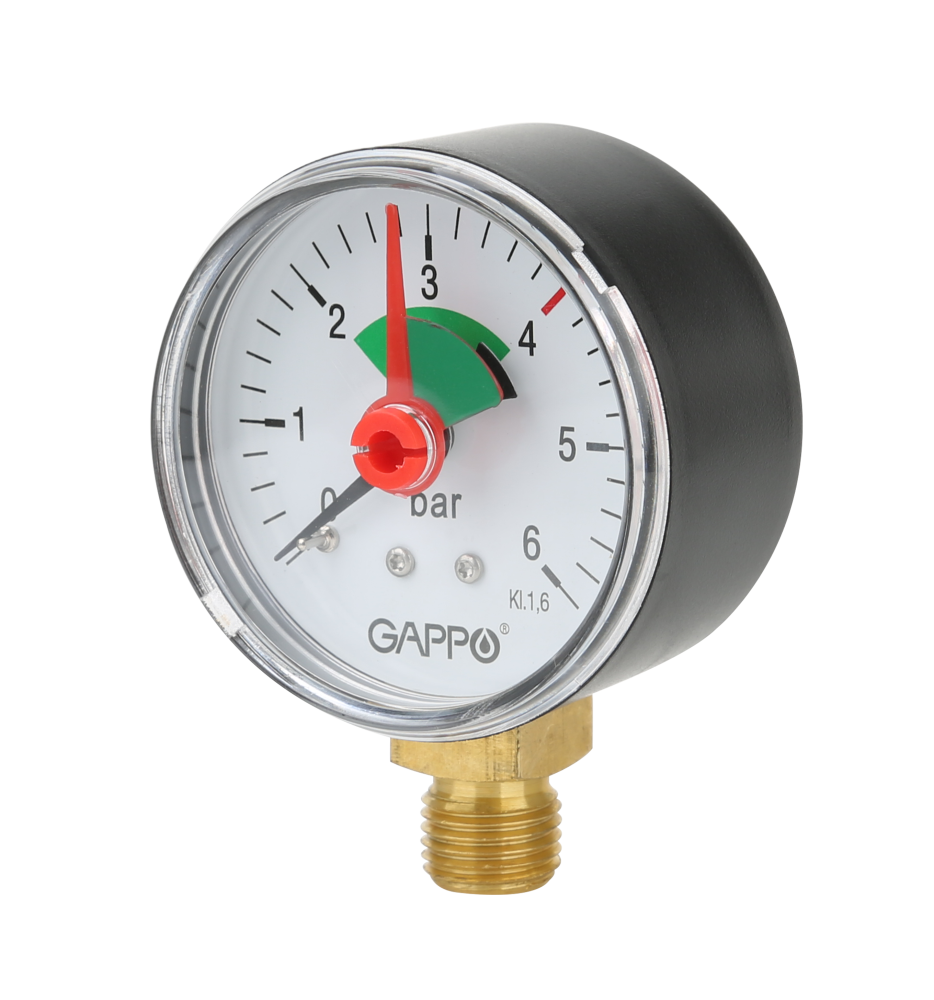 Фотография Манометр радиальный 50 мм  6 bar 1/4" GAPPO (с указателем предела) /100/10 шт.уп/