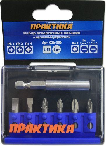 Фотография Набор бит ПРАКТИКА "Профи" 6шт PH1,2,3; PZ1,2,3 x 25мм, блистер Фотография Набор бит ПРАКТИКА "Профи" 6шт PH1,2,3; PZ1,2,3 x 25мм, блистер