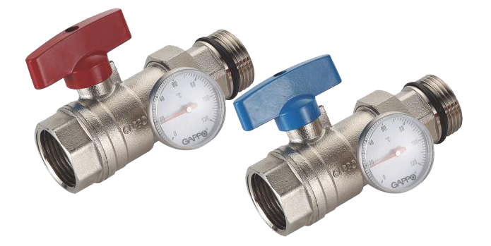 Фотография Кран шаровый с термометром ВР/НР 1" бабочка GAPPO (коллекторный)