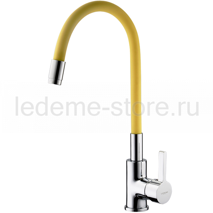 Фотография Смеситель кухня L4898-4 гибкий шланг жёлтый LEDEME 