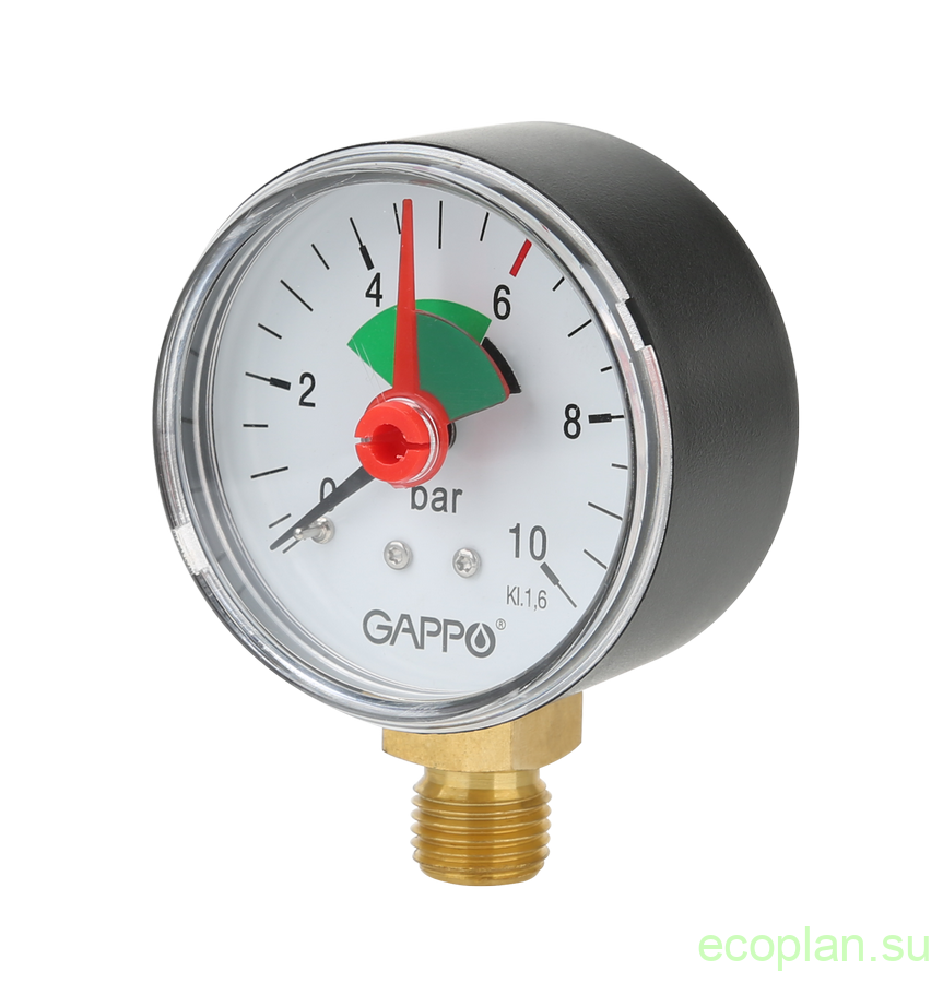 Фотография Манометр радиальный 50 мм 10 bar 1/4" GAPPO (с указателем предела) /100/10 шт.уп/