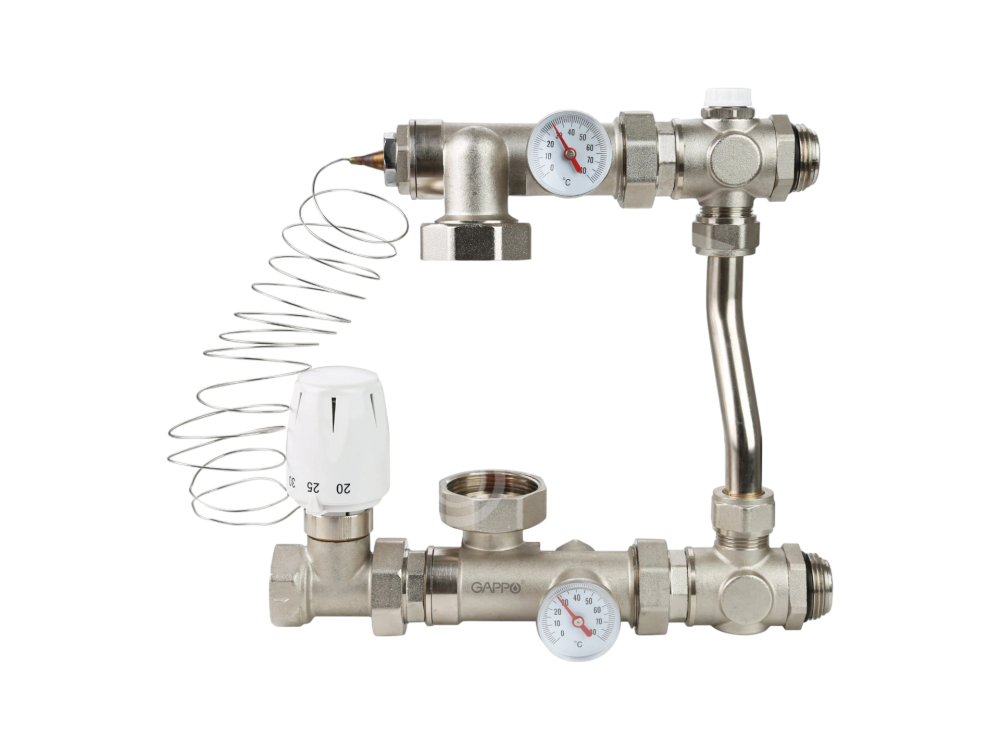 Фотография Насосно-смесительный узел для теплого пола 1", 20-60 °С с термостабилизацией GAPPO (без насоса)