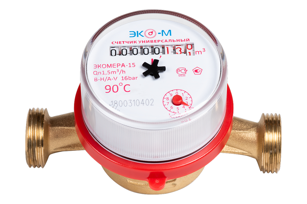 Фотография Счетчик воды Ду-15 Универсальный L-110мм ЭКОМЕРА (с КЧМ) /20 шт.уп/