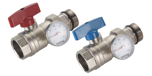 Кран шаровый с термометром ВР/НР 1" бабочка GAPPO (коллекторный)