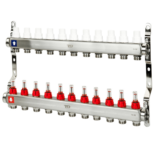 Коллекторная группа с расходомером и кронштейном 1"х3/4" 11 вых. RTP