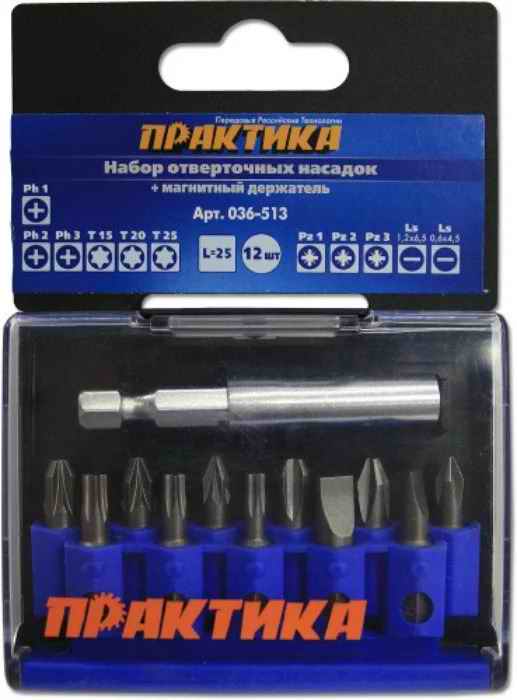 Фотография Набор бит ПРАКТИКА "Профи" 12шт PH 3шт PZ 3шт Torx 3шт LS 2шт x 25мм держатель, кассета Фотография Набор бит ПРАКТИКА "Профи" 12шт PH 3шт PZ 3шт Torx 3шт LS 2шт x 25мм держатель, кассета