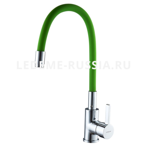 Фото Смеситель кухня L4898-5 гибкий шланг зелёный LEDEME