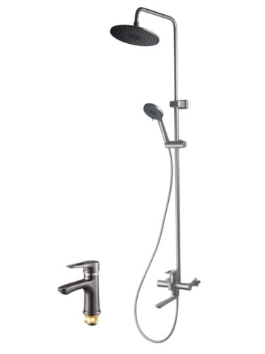 Душевой комплект в ванну PUD-BOX-MG графит ZEGOR (PUD16-A045MG + PUD1-A045MG)