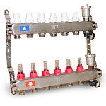 Коллекторная группа с регулирующими клапанами, расходомерами, воздухоотводчиками 1"х 6 выходов, RTP