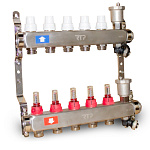 Коллекторная группа с регулирующими клапанами, расходомерами, воздухоотводчиками 1"х 5 выходов, RTP